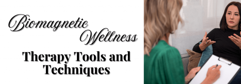 Therapy tools and techniques text next to an image of a therapist speaking to her client