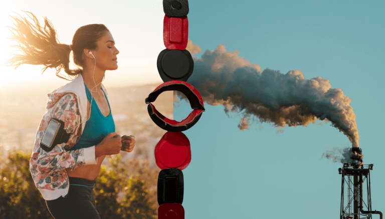 image of air pollution and woman running